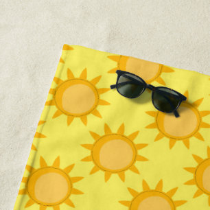 Serviette De Plage Conception de motif de soleil ensoleillé sur jaune