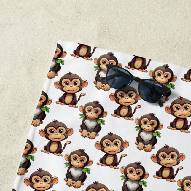 Serviette De Plage Conception de motif singe blanc  (En situation)