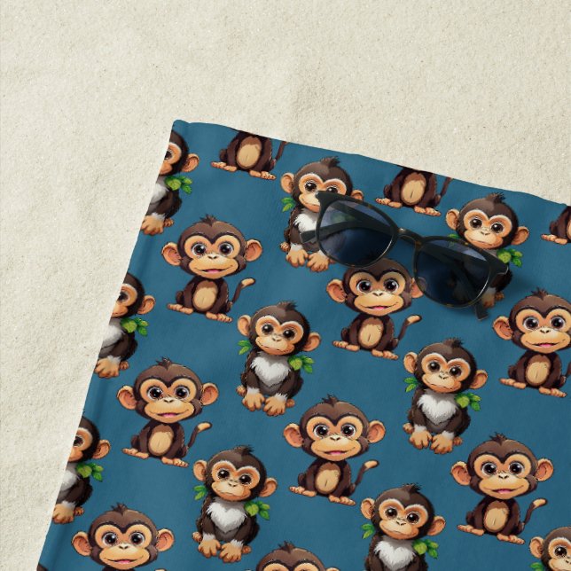Serviette De Plage Conception de motif singe bleu  (En situation)