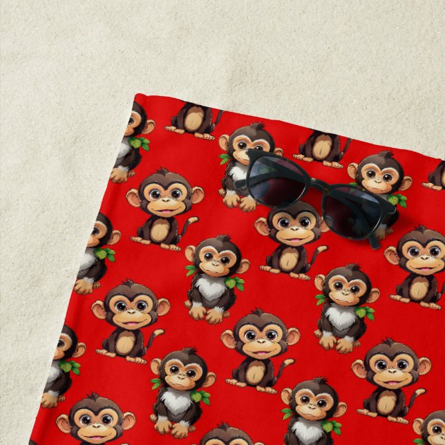 Serviette De Plage Conception de motif singe rouge (En situation)