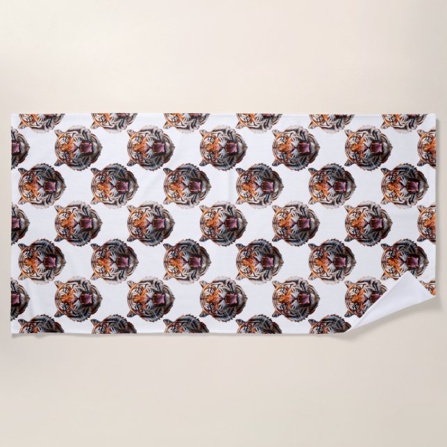 Serviette De Plage Conception de motif tête de tigre - Blanc   (Devant)