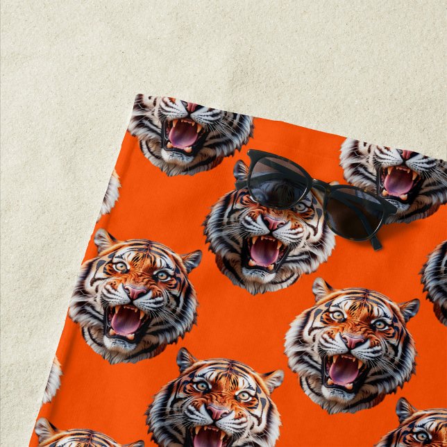 Serviette De Plage Conception de motif tête de tigre orange  (Créateur téléchargé)