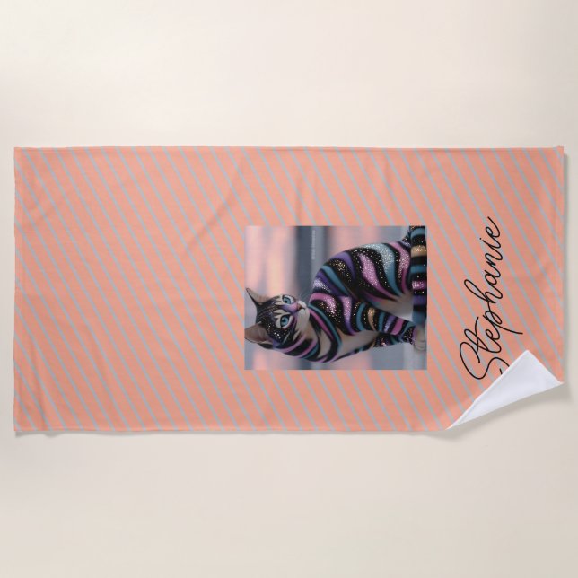 Serviette De Plage Conception de nom personnalisé et de chat mignon (Devant)