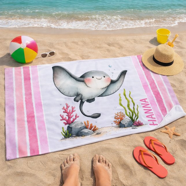 Serviette De Plage Conception de plage pour enfants de raie mignonne  (Créateur téléchargé)