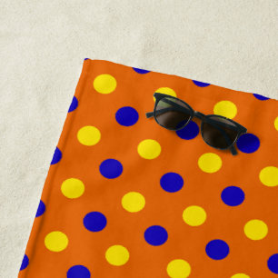 Serviette De Plage Conception de points polka bleus jaunes orange