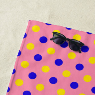 Serviette De Plage Conception de points polka rose bleu jaune