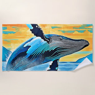 Serviette De Plage Conception de saut de liberté océanique de baleine