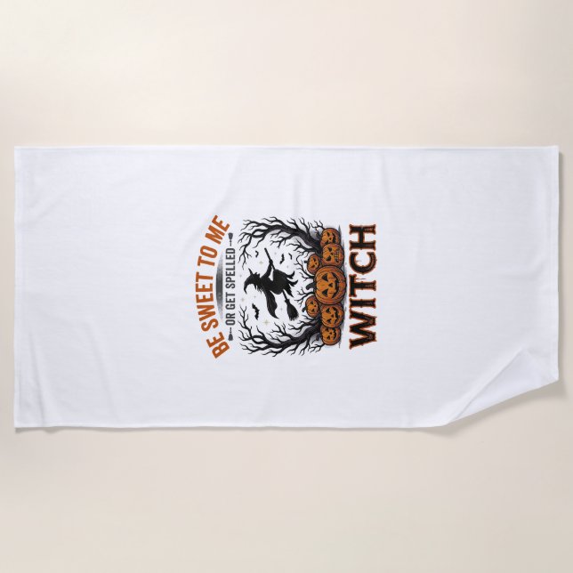 Serviette De Plage Conception de sorcière d'Halloween Sois doux ou so (Devant)