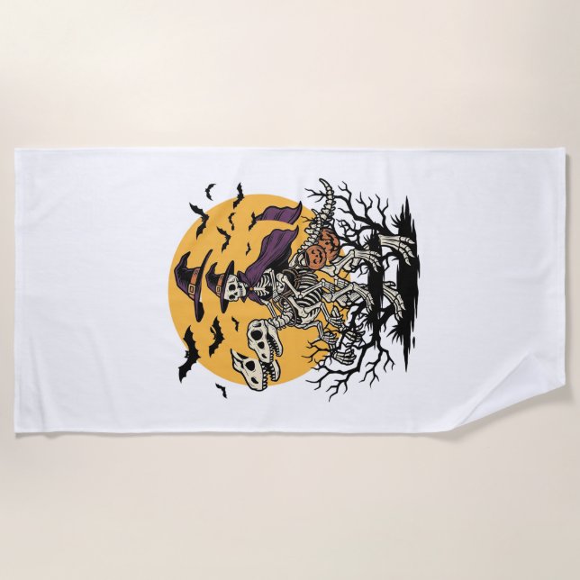 Serviette De Plage Conception de T-shirt Halloween dinosaure squelett (Devant)