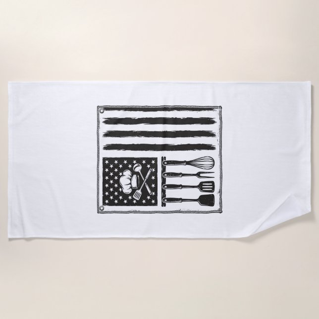 Serviette De Plage Conception de T-shirt Ustensiles de Cuisine Drapea (Devant)