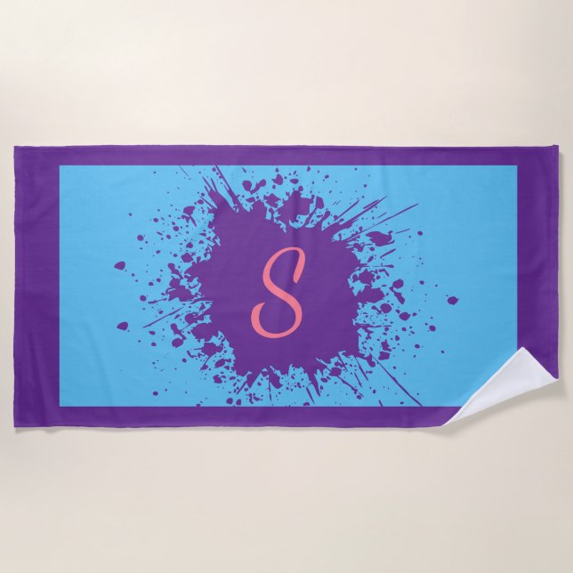 Serviette De Plage Conception de Tendance rose violet Monogramme (Devant)