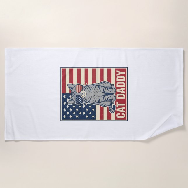 Serviette De Plage Conception de vecteur de chat patriotique Cat Dadd (Devant)