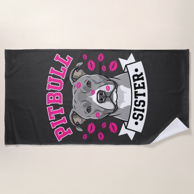 Serviette De Plage Conception de vecteur de sœur de Pitbull amoureuse (Devant)