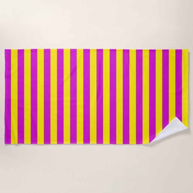 Serviette De Plage Conception des rayures pourpre et jaune (Devant)