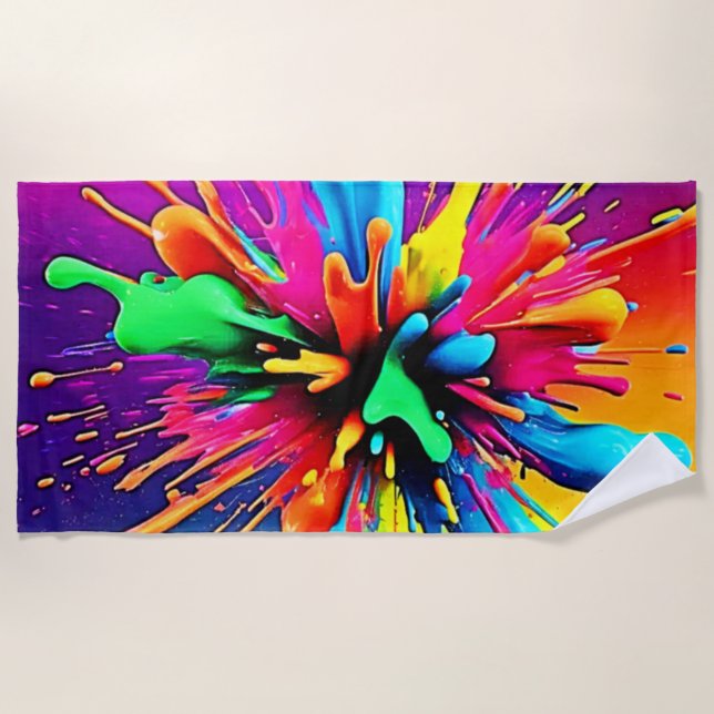Serviette De Plage Conception d'explosion de peinture vibrante (Devant)