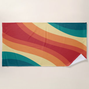Serviette De Plage Conception d'ondes de style rétro multicolore