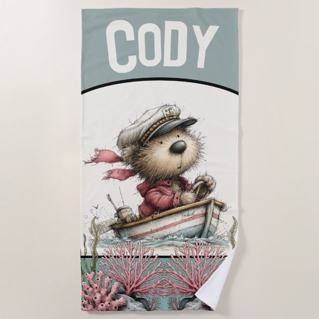 Serviette De Plage Conception d'ours de capitaine nautique pour enfan (Devant)