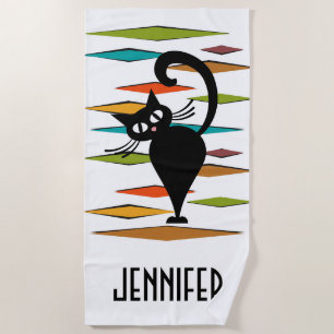 Serviette De Plage Conception du chat noir du milieu du siècle