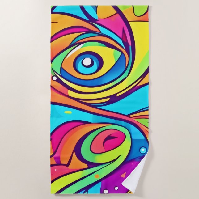 Serviette De Plage Conception d'yeux abstraits vibrants (Devant)