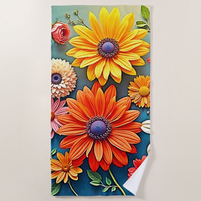Serviette De Plage Conception florale dynamique de l'Imaginaire (Devant)