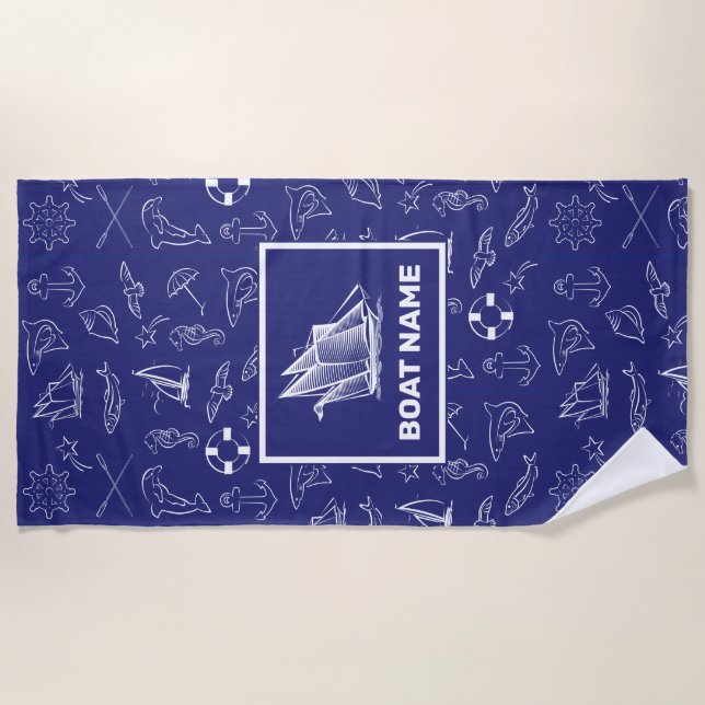 Serviette De Plage Conception nautique Marine Blue Towel (Devant)