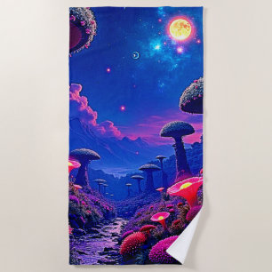 Serviette De Plage Conception nocturne de la forêt de champignons enc