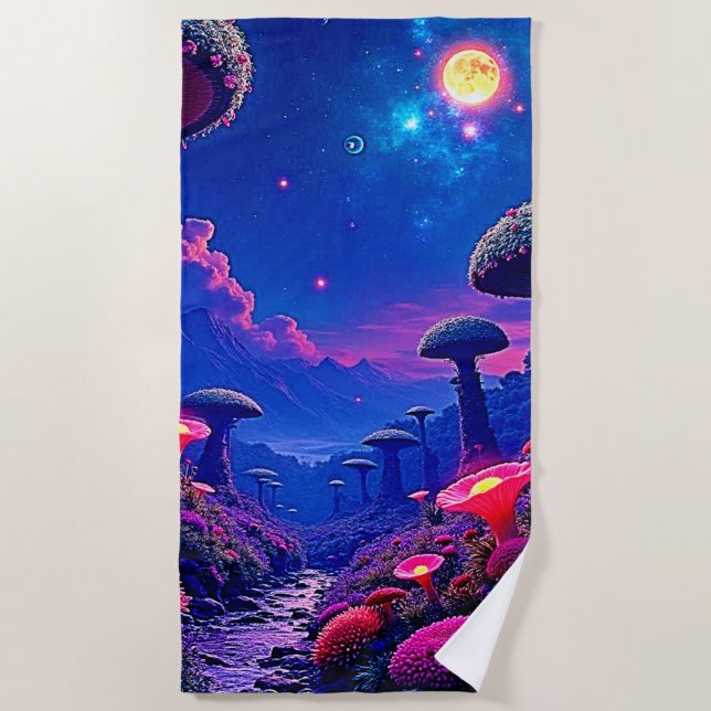 Serviette De Plage Conception nocturne de la forêt de champignons enc (Devant)