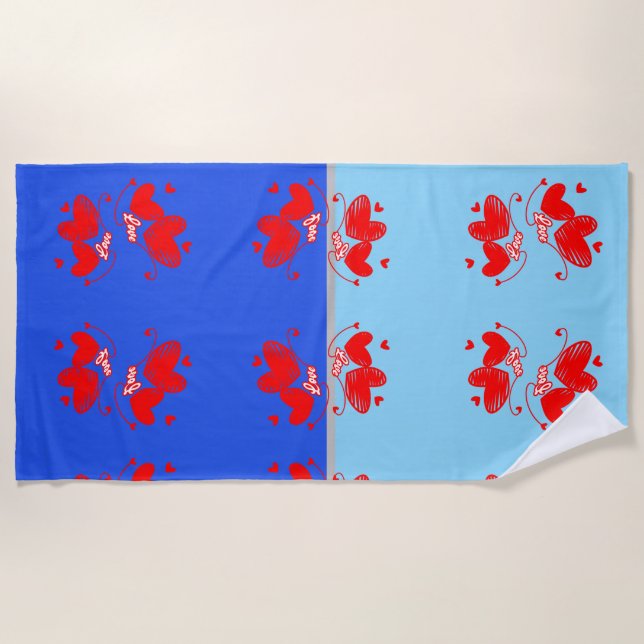 Serviette De Plage Conception romantique d'amour et de cœur (Devant)