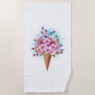 Serviette De Plage Cône de gaufre glacé Sakura rose