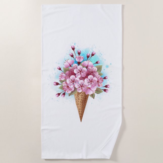 Serviette De Plage Cône de gaufre glacé Sakura rose (Devant)