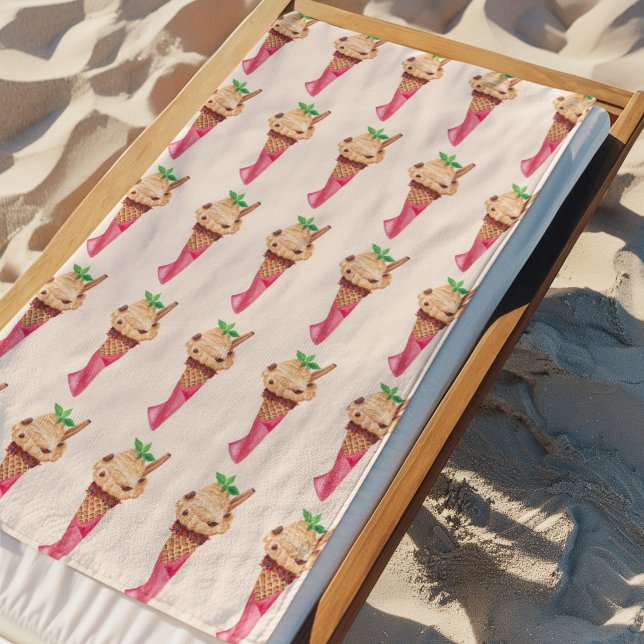 Serviette De Plage Cône de glace au café à l'aquarelle (Créateur téléchargé)