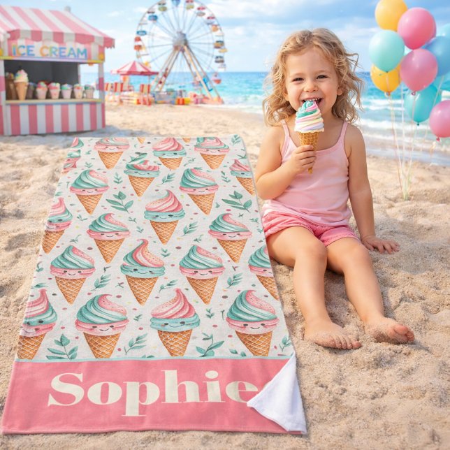 Serviette de plage cône de glace pastel (Créateur téléchargé)