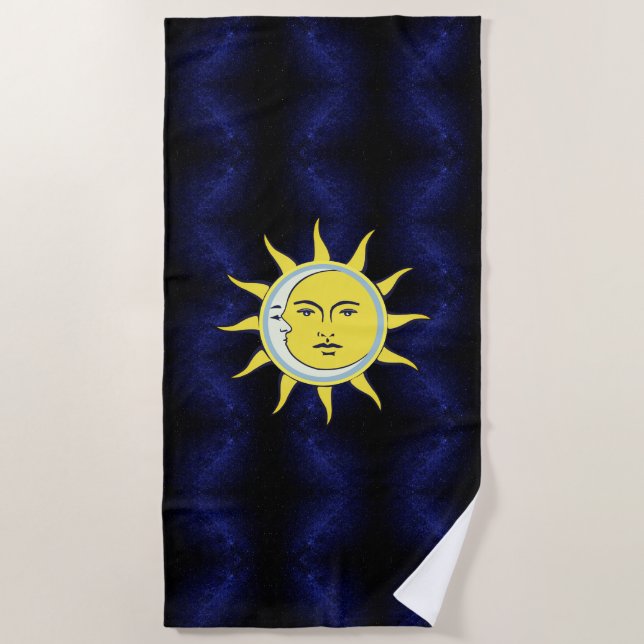 Serviette De Plage Conjonction lune et soleil sur la galaxie bleue ma (Devant)