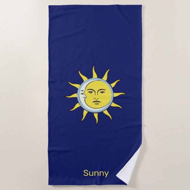 Serviette De Plage Conjonction lune et soleil sur Navy Blue (Devant)