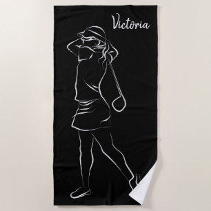 Serviette De Plage Cool Blanc Moderne Ajouter Votre Nom Customisé Dam