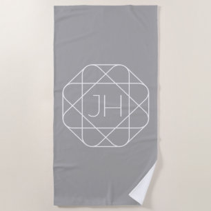Serviette De Plage Cool monogram, style vibe Grey & White