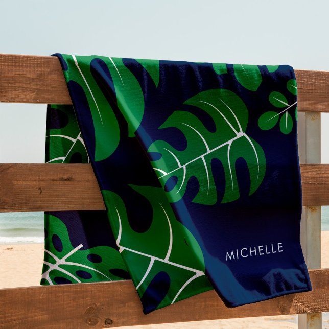 Serviette De Plage Cool Monstera Feuilles Personnalisé (Créateur téléchargé)
