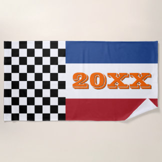 Serviette De Plage Cool Noir Blanc À damiers Drapeau de course Motif
