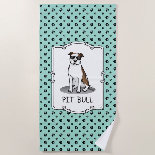 Serviette De Plage Cool Pit Bull et lunettes de soleil (lt brindle bl (Devant)