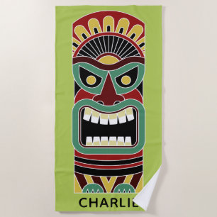 Serviette De Plage Cool Tiki Totem personnalisé nom et couleur servie