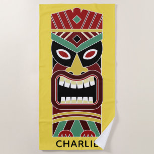 Serviette De Plage Cool Tiki Totem personnalisé nom et couleur servie