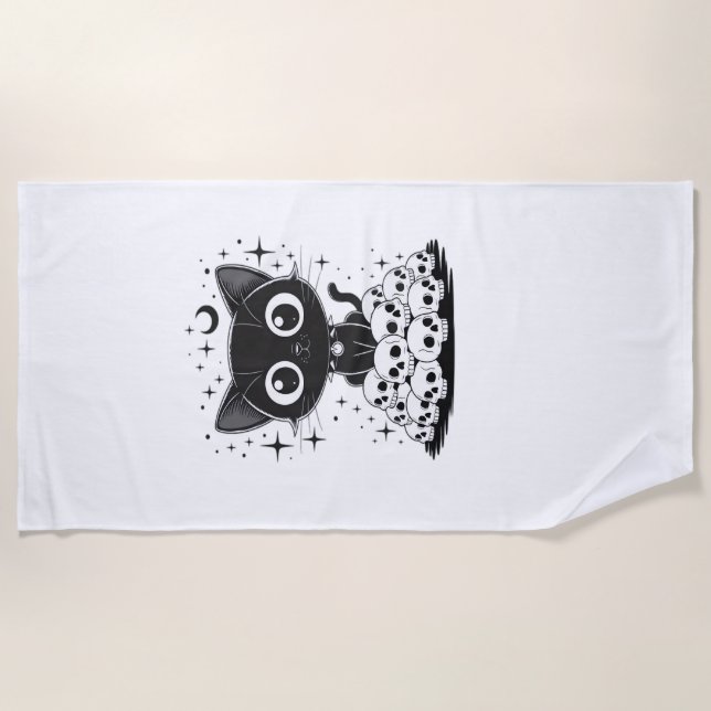Serviette De Plage Copie de Crânes de Chat Créatif Gothique Minou Noi (Devant)