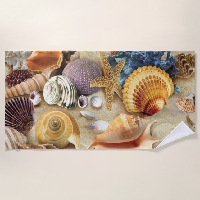 Serviette De Plage Coques de mer sur la plage (Devant)