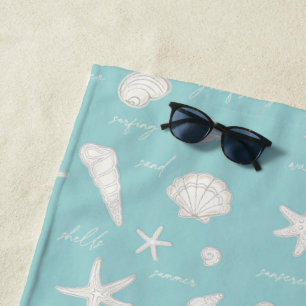 Serviette De Plage Coques Starfish Sun Fun Texte ivoire ID918