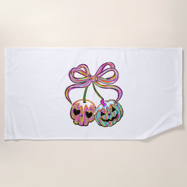Serviette De Plage Coquette Citrouille cerises Halloween (Devant)