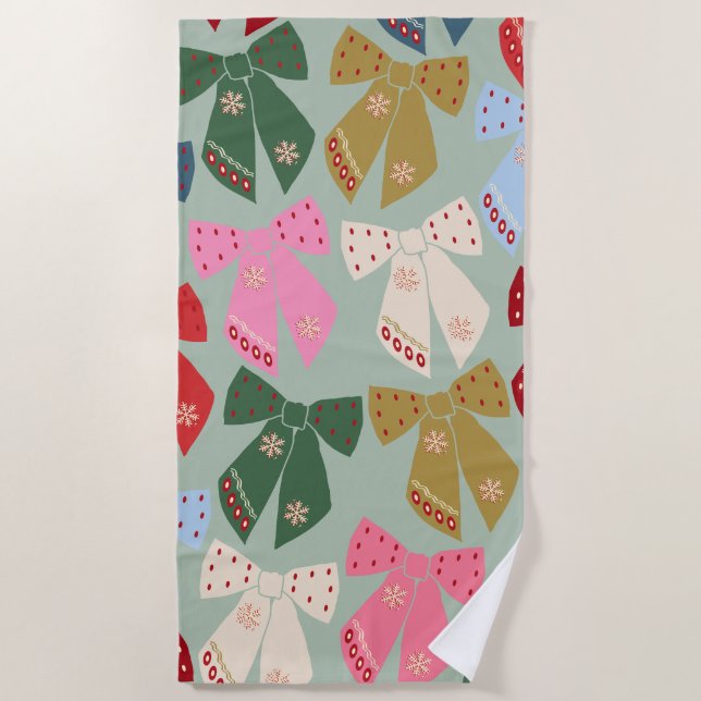 Serviette De Plage Coquette des vaches de Noël rétro (Devant)