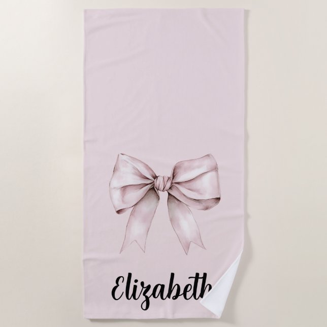 Serviette De Plage Coquette esthétique arc rose Nom personnalisé (Devant)