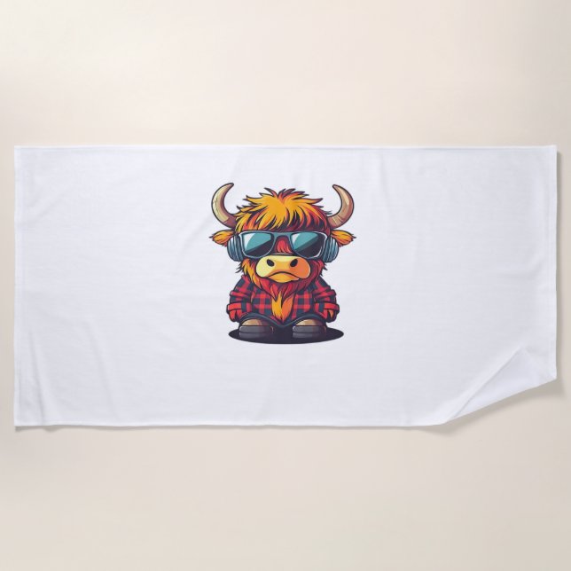Serviette De Plage Coquette Highland Cow Bubblegum Tshirt Design, Hol (Devant)