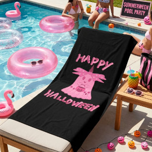 Serviette De Plage Coquette Rose Fantôme Joyeux Halloween Art Numériq