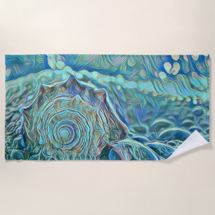 Serviette De Plage Coquillage bleu dans la peinture marine moussante